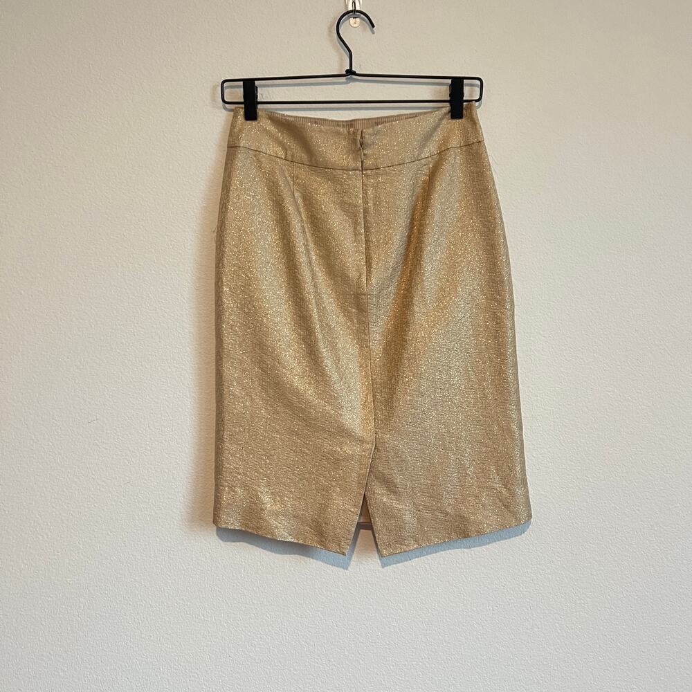 J.Crew Gold Silk Blend Pencil Skirt 0 Retro Glamour Sophisticated Chic Casual - Picture 5 of 5